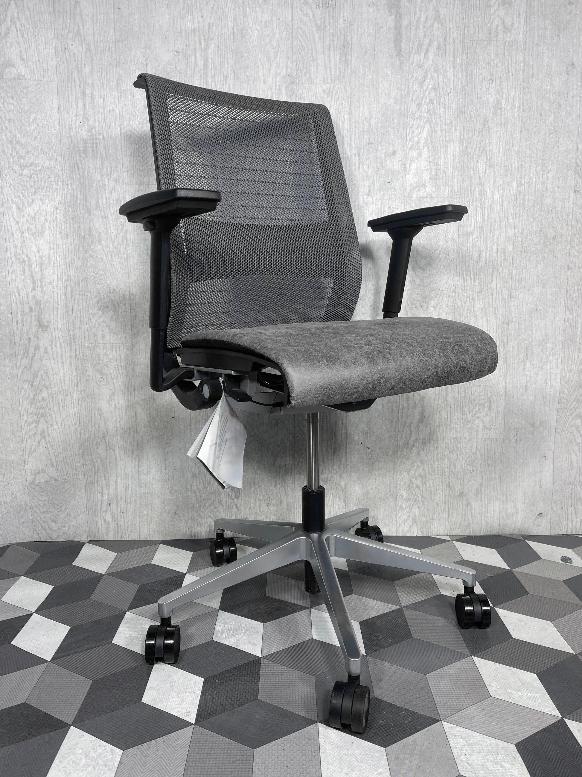 Steelcase Think Distressed Grey Leather Office Chair Fully Loaded